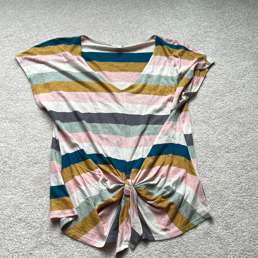 Monsoon Linen Blend Striped Top Size medium